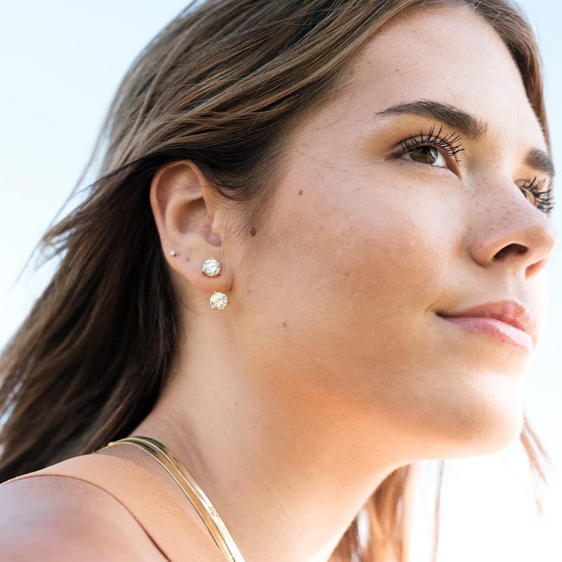 espere Bold CZ Ear Jacket Studs Front Back Earrings | Round Cut CZ Drop Earrings | 18K Gold Vermeil | Solitaire Drop Earrings - Image 2